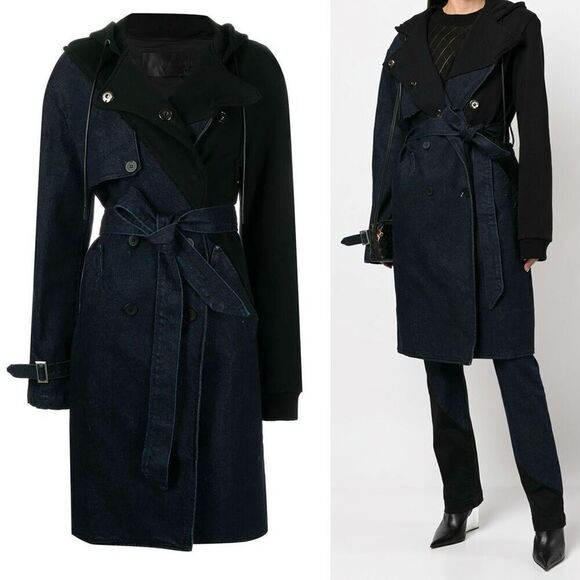 RtA Jackets & Blazers - RtA Belinda Denim Trench Coat with‎ Hoodie Blue/Black Contrast Sz XS